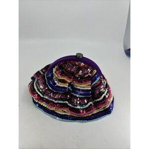 Santi Rainbow Beaded Clutch Purse Bag Handheld Kiss Lock Sequin Round